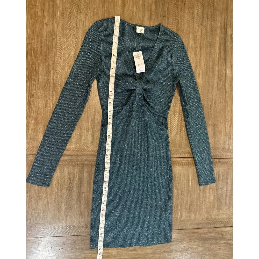 NWT Abercrombie & Fitch Teal Sparkle Knot Front Mini Dress Size Medium NEW $90